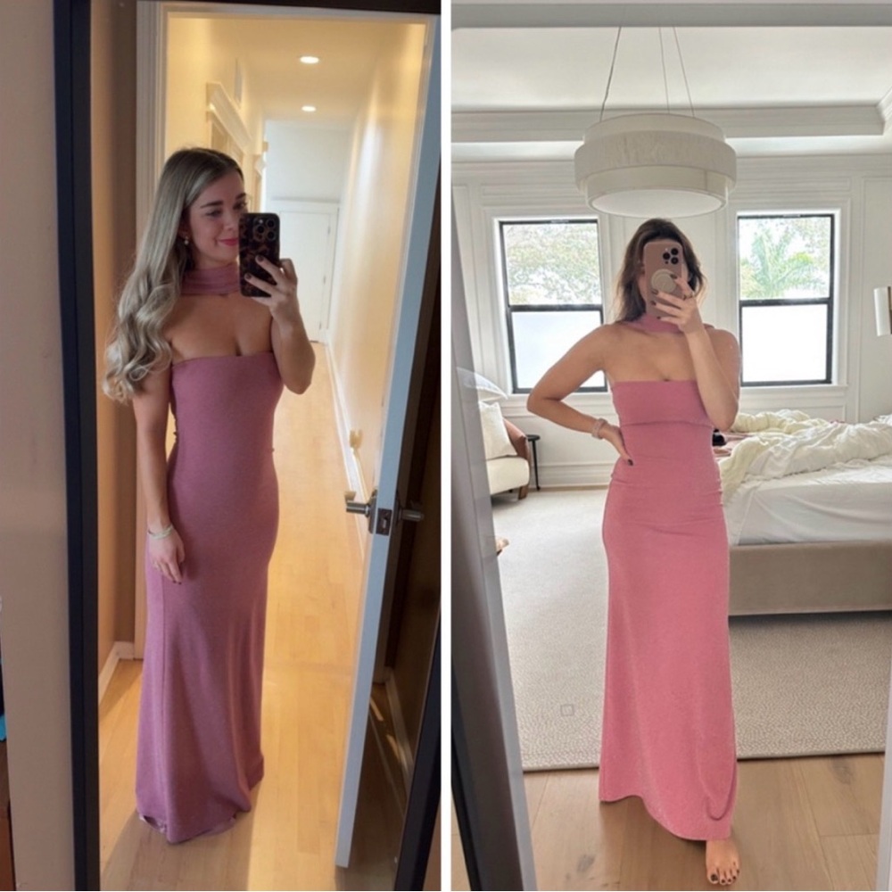 Delfi Collective Mica Maxi Bodycon Pink Glitter Sparkly Dress XS Stretchy